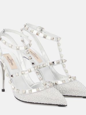 Pantofi cu toc de cristal Valentino Garavani argintiu