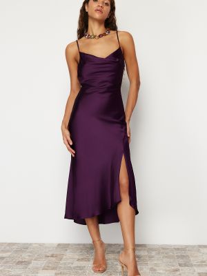 Rochie de seară din satin împletită Trendyol violet