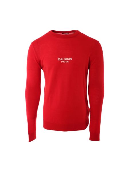 Sweter wełniany Balmain czerwony