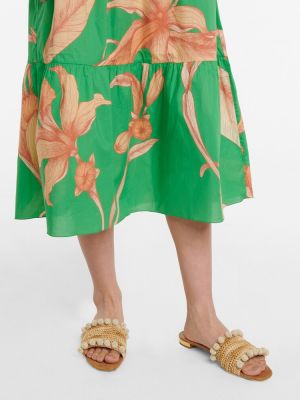 Robe mi-longue en coton à fleurs Johanna Ortiz vert