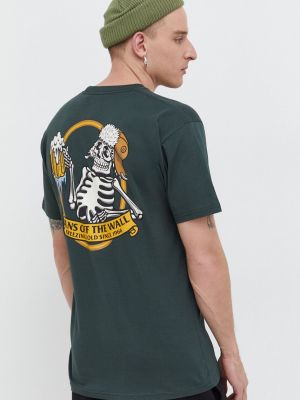 Памучна тениска с дълъг ръкав с принт Vans зелено
