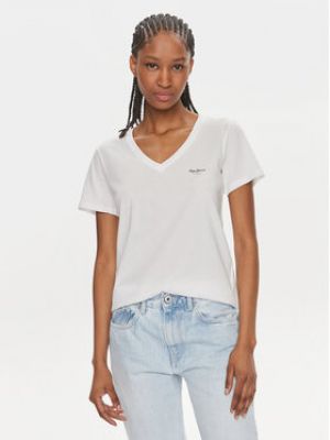 T-shirt à col v Pepe Jeans blanc