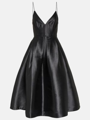 Rochie midi de mătase plisată Alex Perry negru