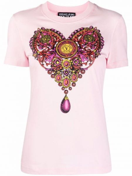 Camiseta con estampado con corazón Versace Jeans Couture rosa