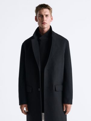 Шерстяное пальто Zara черное