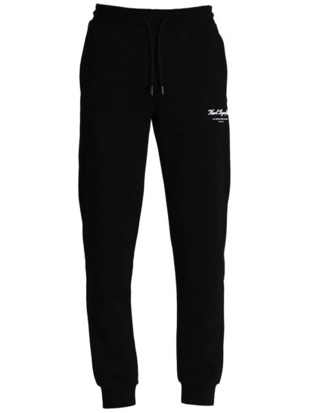 Haftowane spodnie sportowe bawełniane Karl Lagerfeld czarne