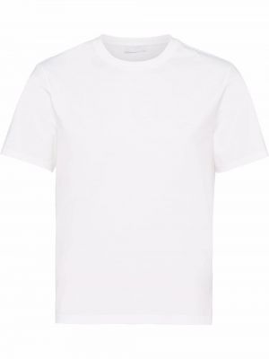 Haftowana koszulka z okrągłym dekoltem Prada biała