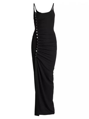 Длинное платье на пуговицах с драпировкой Rabanne черное