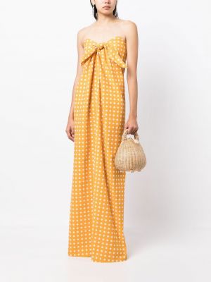 Žluté puntíkaté dlouhé šaty Caroline Constas