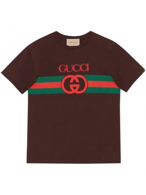 Koszulka bawełniana z nadrukiem Gucci brązowa