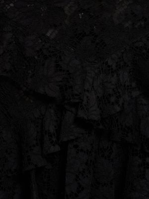 Čipkované midi šaty s volánmi Roberto Cavalli čierna