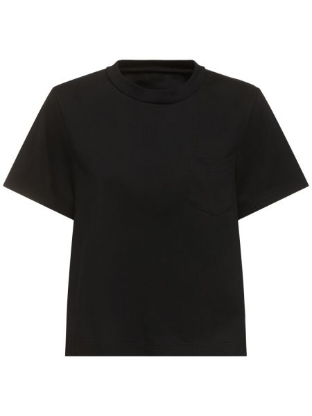Kokvilnas t-krekls neilona džersija Sacai melns