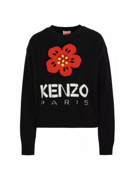 Шерстяной свитер в цветочек Kenzo черный