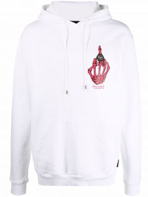 Pamučna hoodie s kapuljačom s printom Philipp Plein bijela