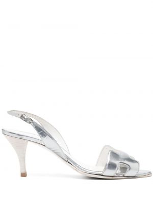Sandály s otevřenou patou Hermès stříbrné