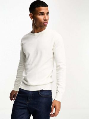 Хлопковый длинный свитер с круглым вырезом ретро Brave Soul белый