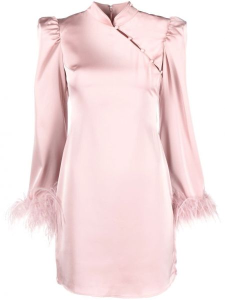 Koktel haljina sa perjem De La Vali ružičasta