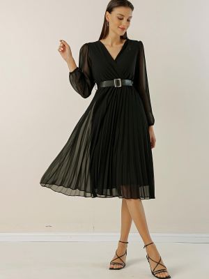 Plisované šifonové šaty By Saygı černé