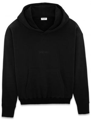 Pamučna hoodie s kapuljačom s vezom Saint Laurent crna