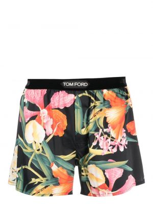 Květinové hedvábné boxerky s potiskem Tom Ford černé