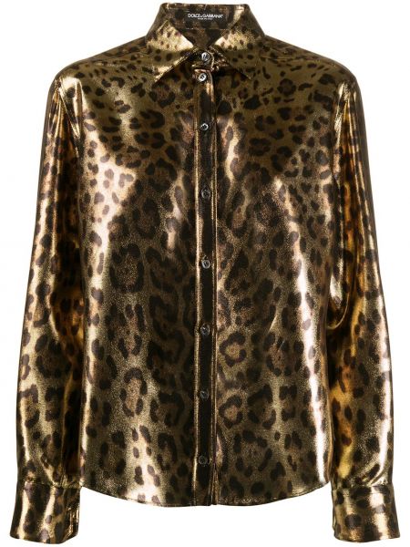 Риза с принт с леопардов принт Dolce & Gabbana златисто