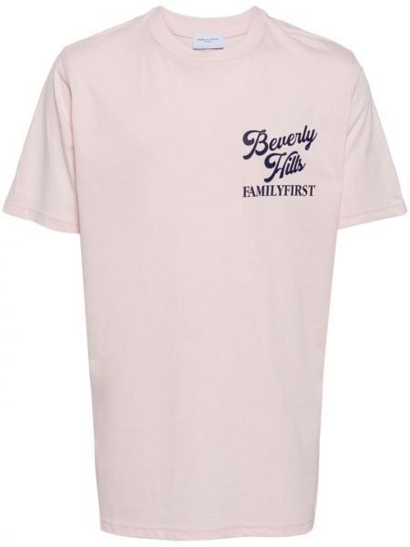 Bavlněné tričko s potiskem Family First růžové