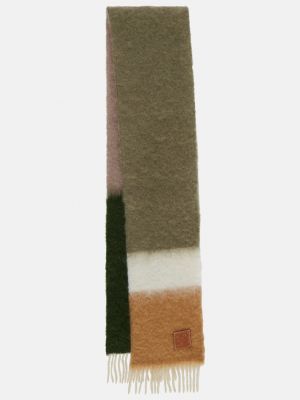 Мохеровый шерстяной шарф в полоску Loewe зеленый
