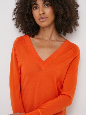 Sweter wełniany Calvin Klein pomarańczowy