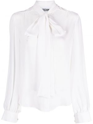 Копринена блуза с панделка Moschino бяло