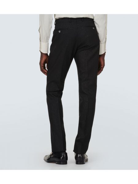 Pantaloni slim fit cu dungi din jacard Tom Ford negru