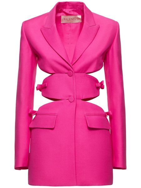 Μεταξωτή μάλλινη μini φόρεμα με φιόγκο Valentino ροζ