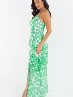 Длинное платье в цветочек с принтом Quiz зеленое