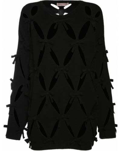 Oversized vlněné svetr s mašlí Valentino - černá