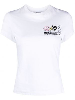Koszulka bawełniana z nadrukiem Moschino Jeans biała