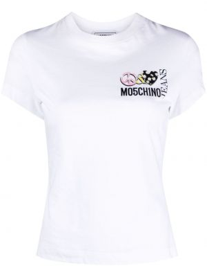 T-shirt en coton à imprimé Moschino Jeans blanc