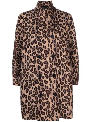 Leopardí vlněný kabát s potiskem Alberto Biani hnědý