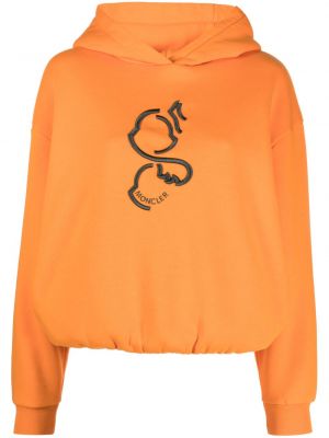 Haftowana bluza z kapturem polarowa z dżerseju Moncler pomarańczowa
