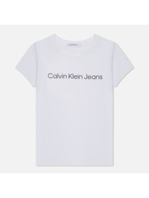 Хлопковая футболка слим Calvin Klein Jeans белая