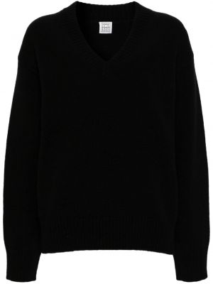 Vilnonis megztinis v formos iškirpte Toteme juoda