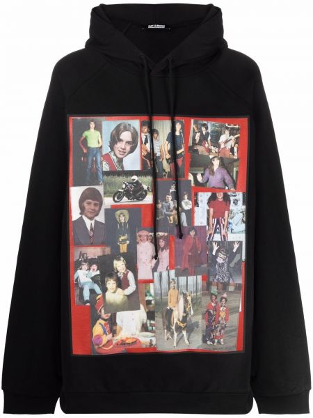 Oversized φούτερ με κουκούλα με σχέδιο Raf Simons μαύρο