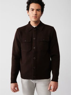 Vilnonis polo marškinėliai su sagomis su kišenėmis Avva ruda
