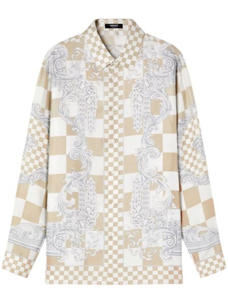 Kostkovaná hedvábná košile s potiskem Versace