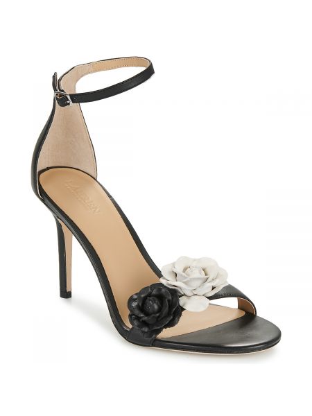 Květinové sandály na podpatku Lauren Ralph Lauren černé