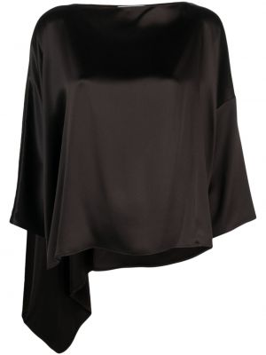 Асиметрична копринена блуза с драперии Dusan кафяво