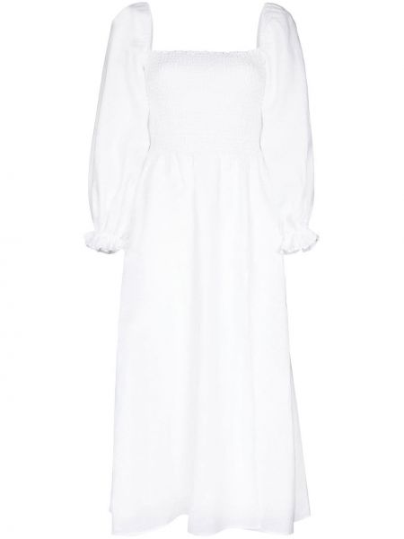 Ленена миди рокля Reformation бяло