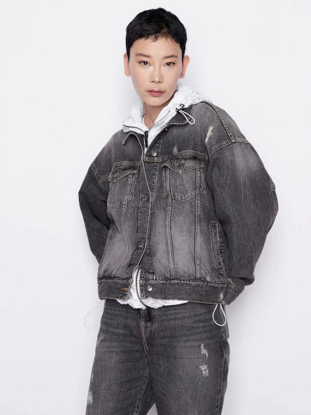 Бавовняна джинсова куртка Armani Exchange сіра