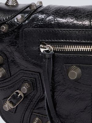 Usnjena crossbody torbica Balenciaga črna