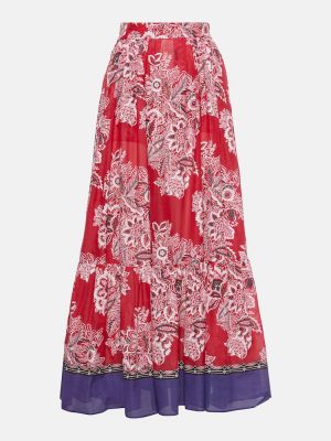 Βαμβακερή μεταξωτή maxi φούστα με ψηλή μέση Etro κόκκινο