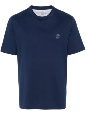 Bavlněné tričko s potiskem Brunello Cucinelli modré