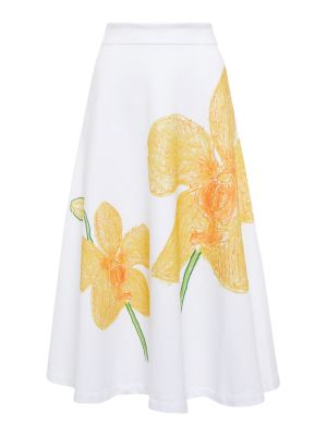 Spódnica midi z wysoką talią bawełniana w kwiatki Marni biała